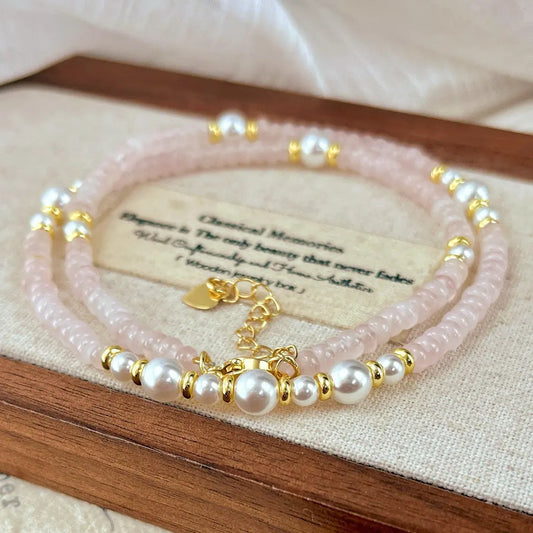 Vintage Rose Quartz & Pearl Necklace | Spring Choker