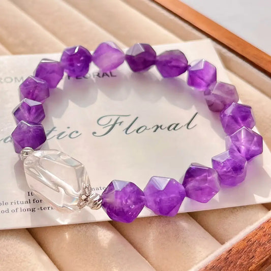 Vintage Amethyst & White Crystal Bracelet - Versatile Everyday Jewelry