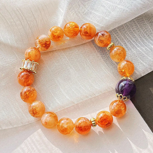 10mm Natural Citrine & Amethyst Bracelet | Autumn Winter Maillard Style