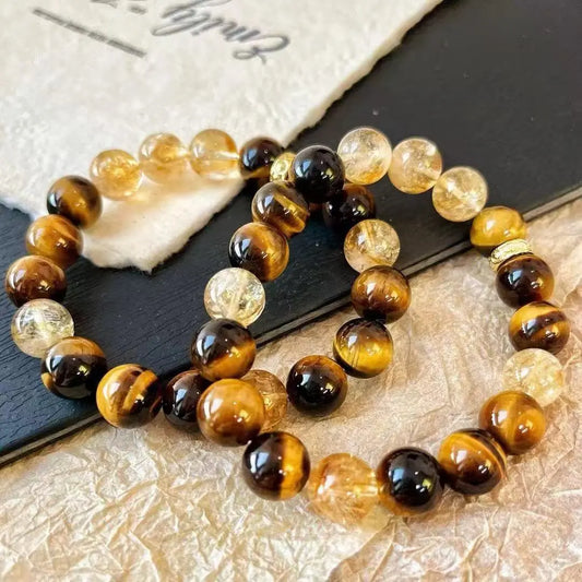 10mm Natural Citrine Bracelet | Tiger's Eye Stone Beaded Bracelet