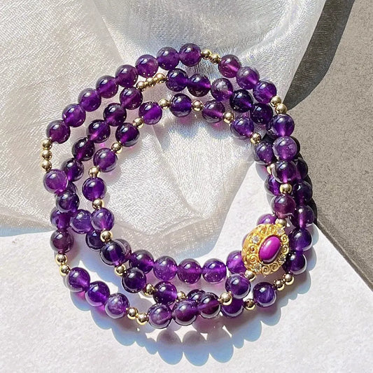 6mm Natural Royal Amethyst Multi-Circle Bracelet | Ins Style Winter Jewelry