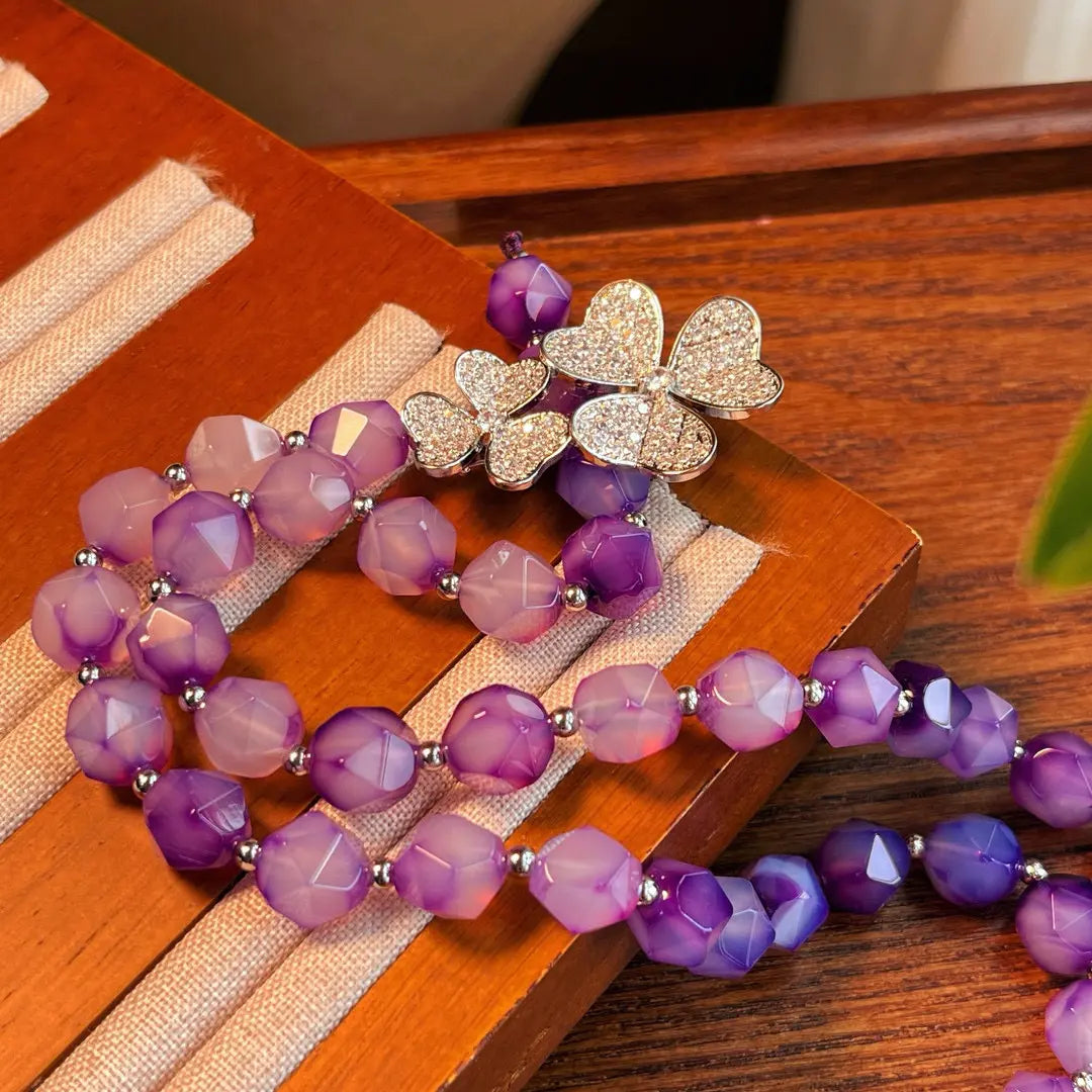 Dreamy Amethyst and Chalcedony Long Necklace | Versatile Necklace