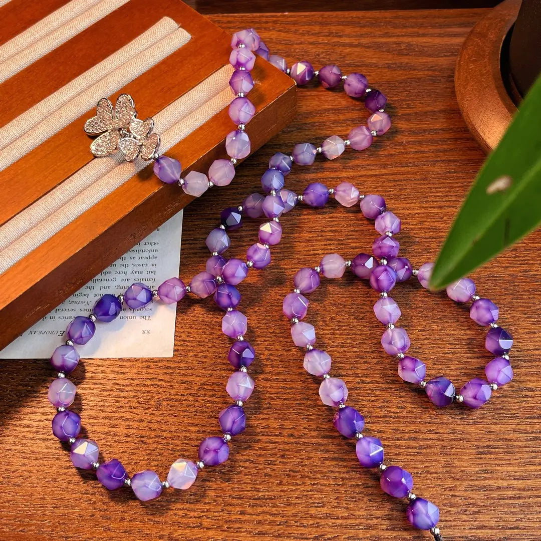Dreamy Amethyst and Chalcedony Long Necklace | Versatile Necklace