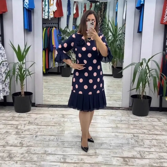 -50%🔥 Nowa sukienka damska w grochy | Modna plisowana sukienka wyszczuplająca S–5XL