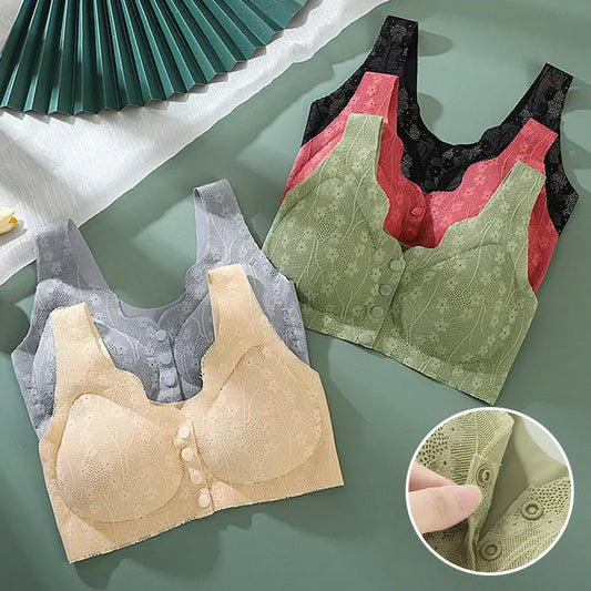 😍【Conjunto de 5 piezas】😍 Sujetador de encaje sin aros con cierre frontal para mujer