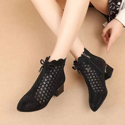 👠【35-41】2026 Nowe botki z siateczki na grubym obcasie