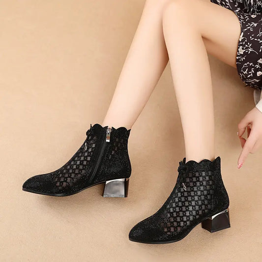 👠【35-41】2026 Nowe botki z siateczki na grubym obcasie
