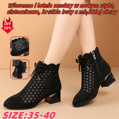 👠【35-41】2026 Nowe botki z siateczki na grubym obcasie