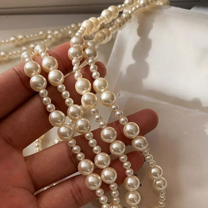 Faux Pearl Layered Necklace, Multi-Strand Choker, Sweater Chain