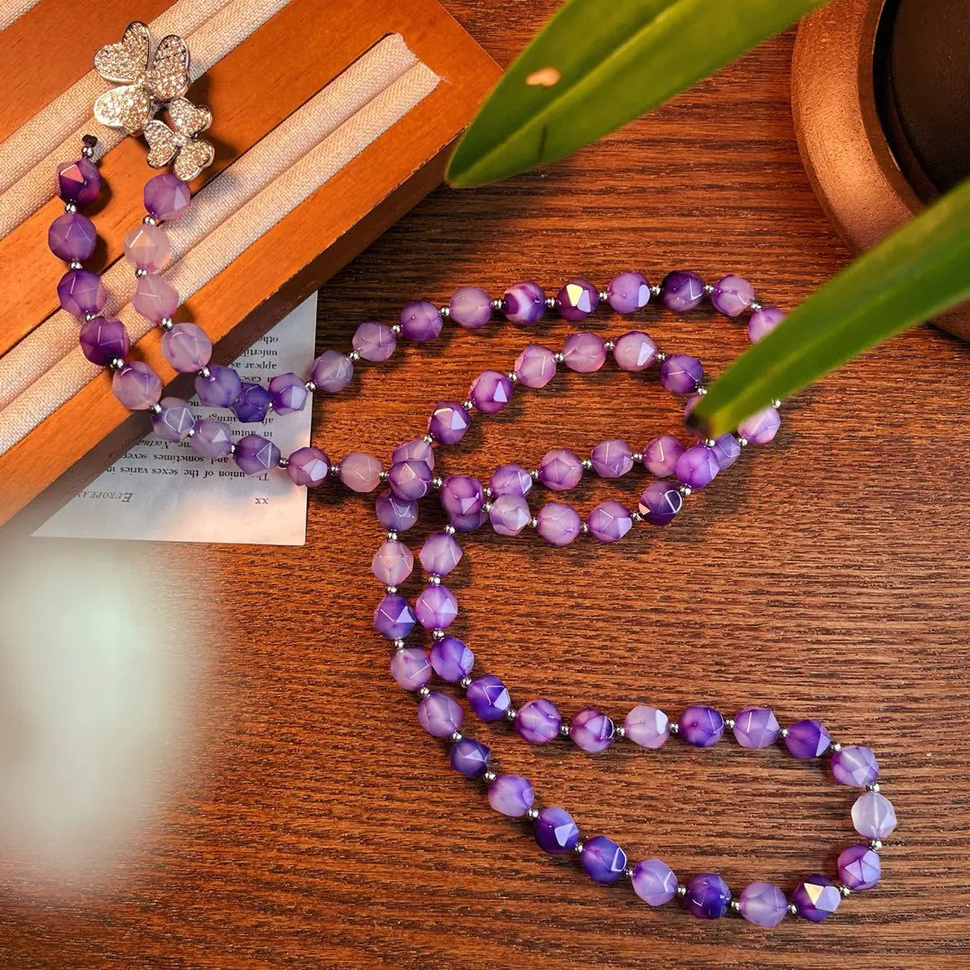 Dreamy Amethyst and Chalcedony Long Necklace | Versatile Necklace