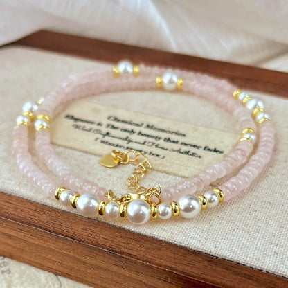 Vintage Rose Quartz & Pearl Necklace | Spring Choker