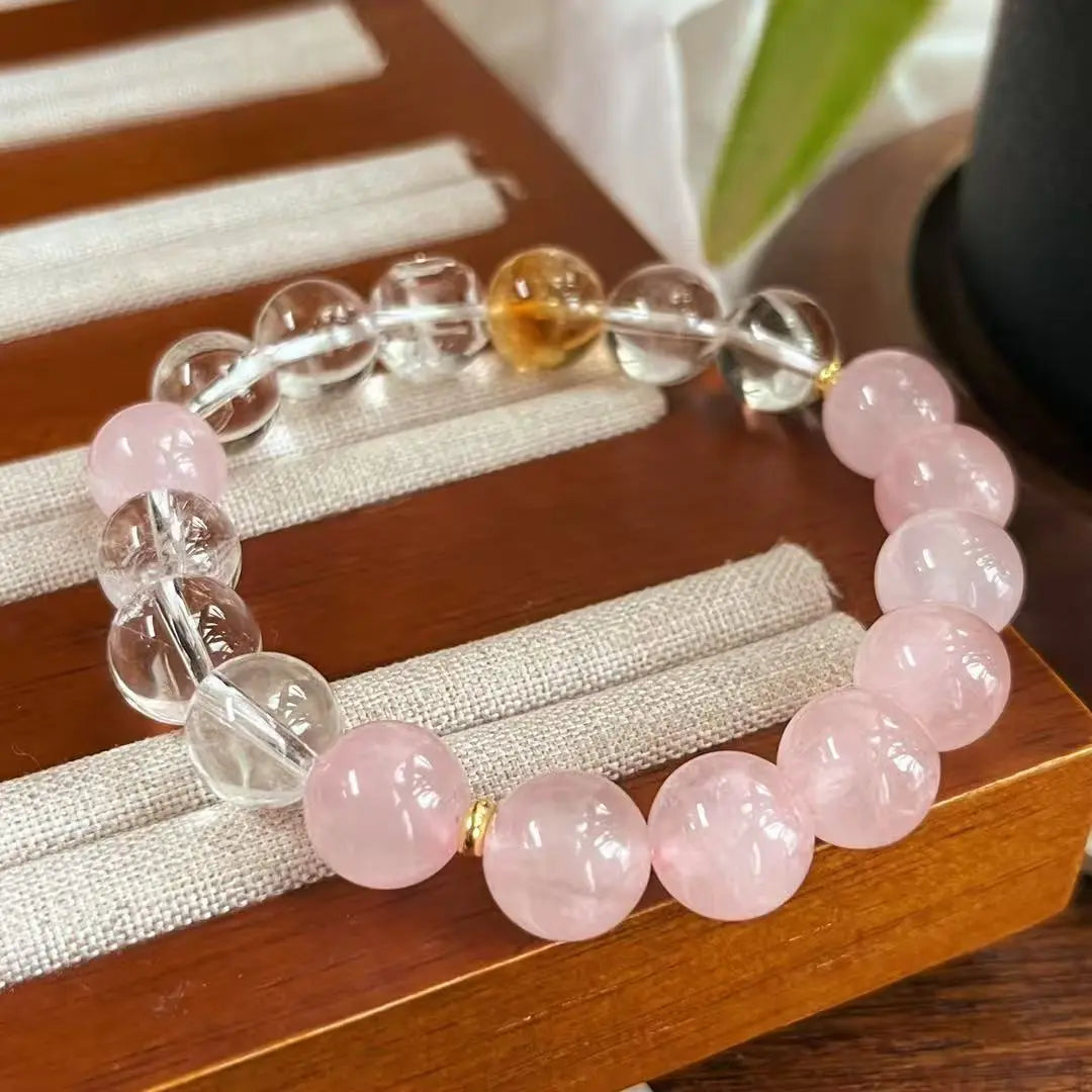 Natural Madagascar Rose Quartz & White Crystal Bracelet