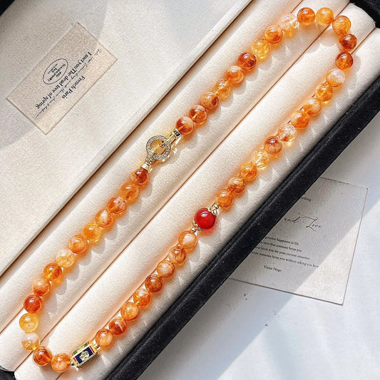 10mm Natural Citrine Necklace | Autumn Winter Maillard Style Choker