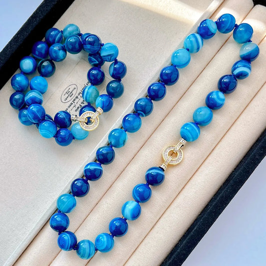 Basic 14mm Natural Blue Agate Clavicle Necklace | Minimalist Jewelry