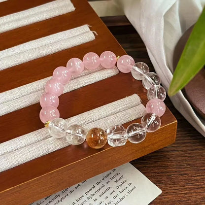 Natural Madagascar Rose Quartz & White Crystal Bracelet