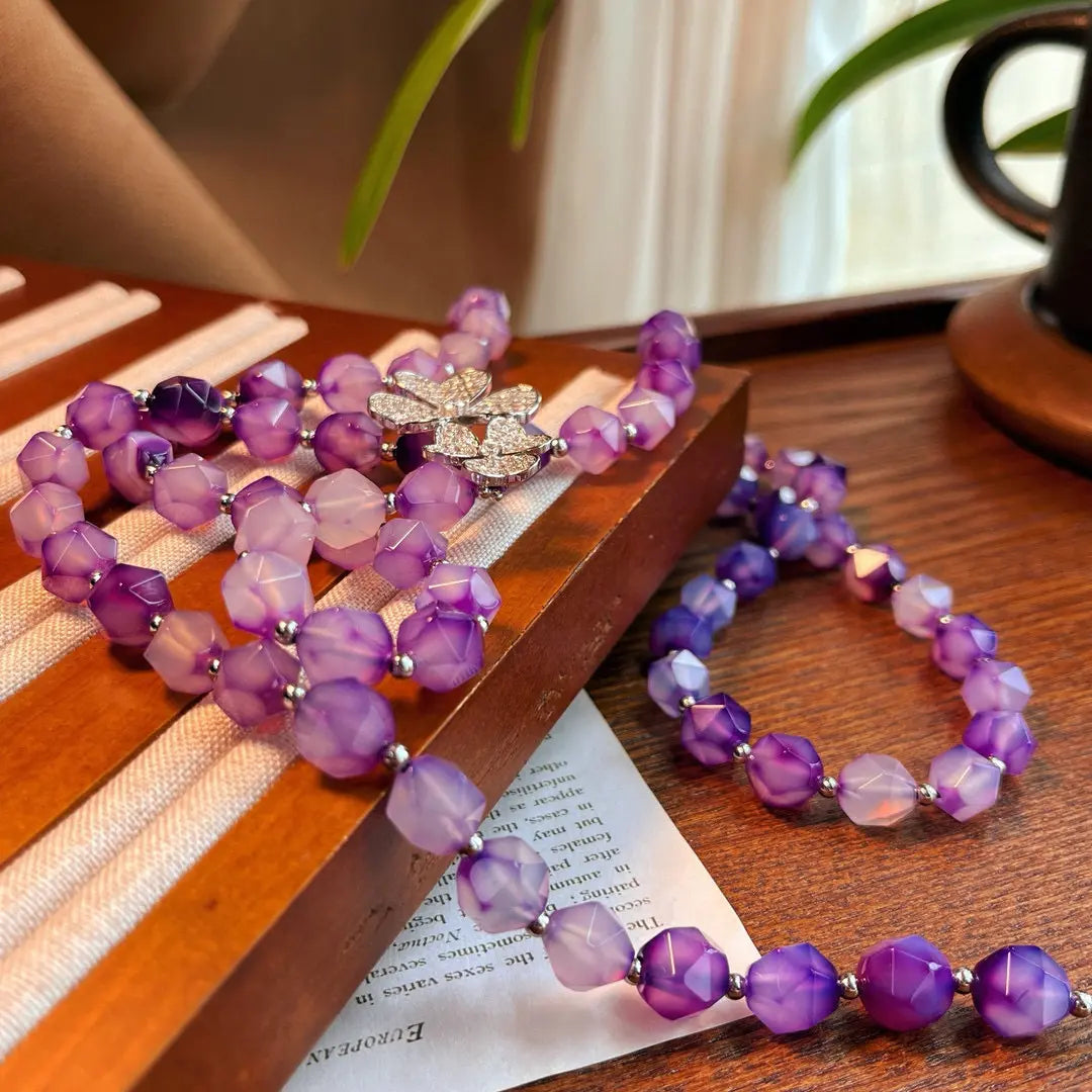 Dreamy Amethyst and Chalcedony Long Necklace | Versatile Necklace