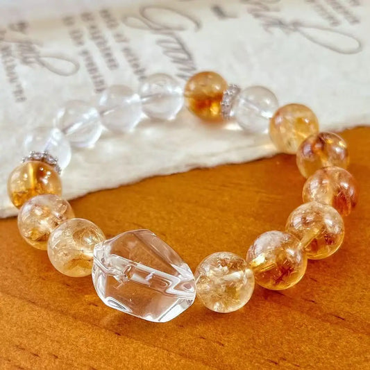 Retro Maillard Natural Citrine & White Crystal Bracelet