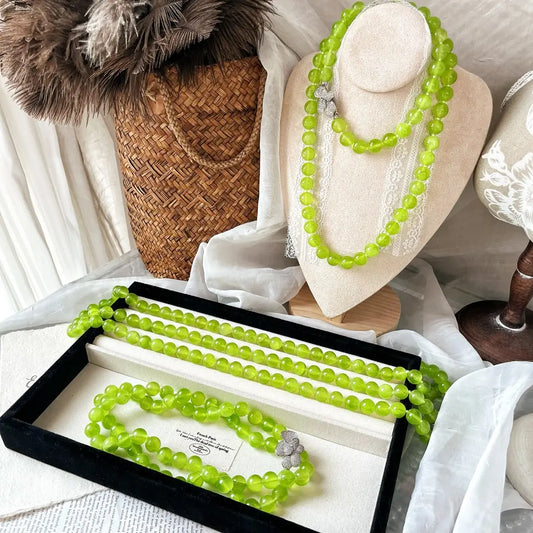 Versatile Quartzite Jade Long Sweater Necklace for Women