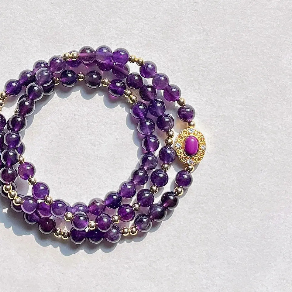 6mm Natural Royal Amethyst Multi-Circle Bracelet | Ins Style Winter Jewelry