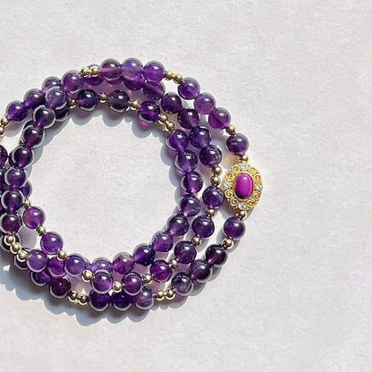 6mm Natural Royal Amethyst Multi-Circle Bracelet | Ins Style Winter Jewelry