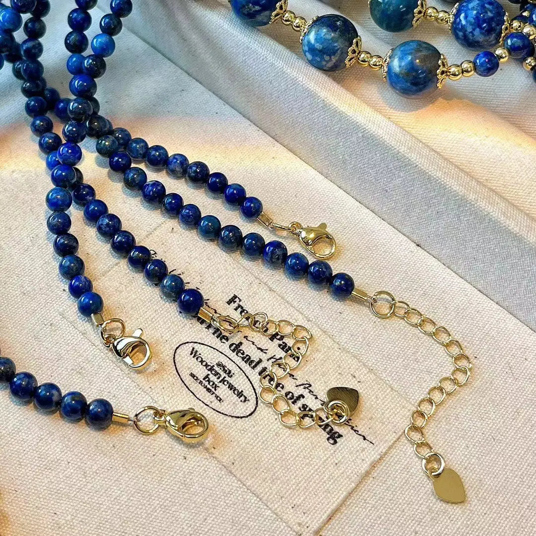 Vintage Lapis Lazuli & White Crystal Necklace | Elegant Choker