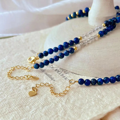 Vintage Lapis Lazuli & Grey Moonstone Clavicle Necklace | Elegant Jewelry