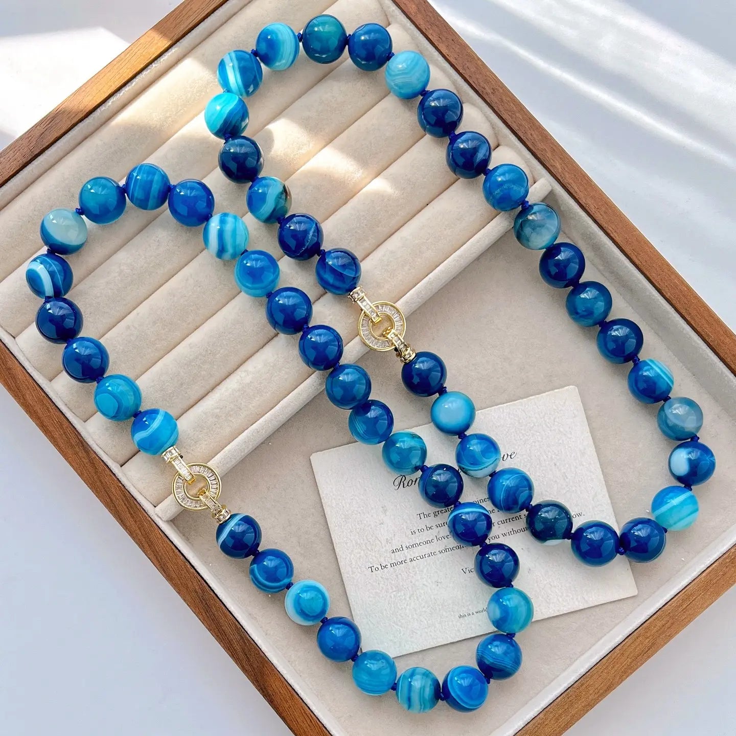 Basic 14mm Natural Blue Agate Clavicle Necklace | Minimalist Jewelry