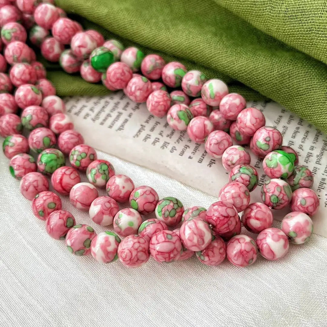 Retro Pink & Green Glazed Ceramic Bead Necklace | Vintage Choker