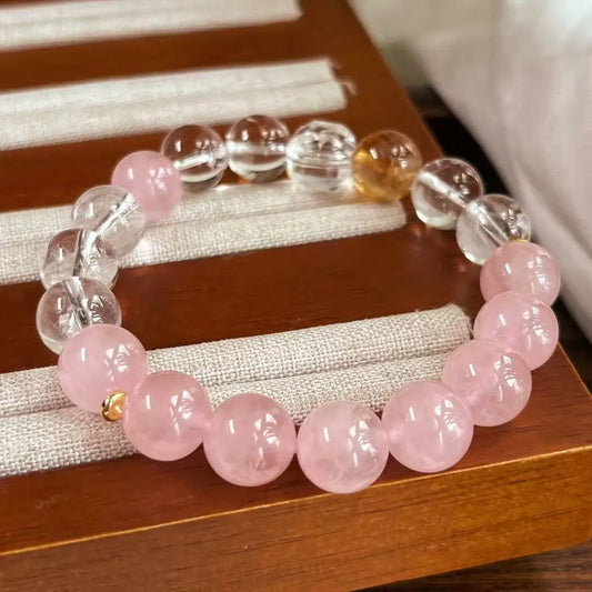 Natural Madagascar Rose Quartz & White Crystal Bracelet