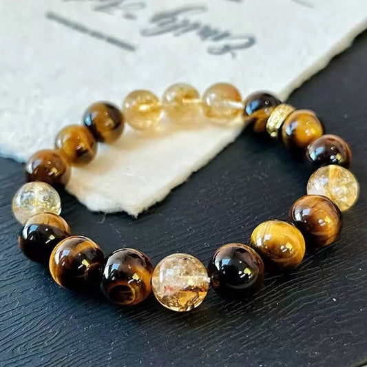 10mm Natural Citrine Bracelet | Tiger's Eye Stone Beaded Bracelet