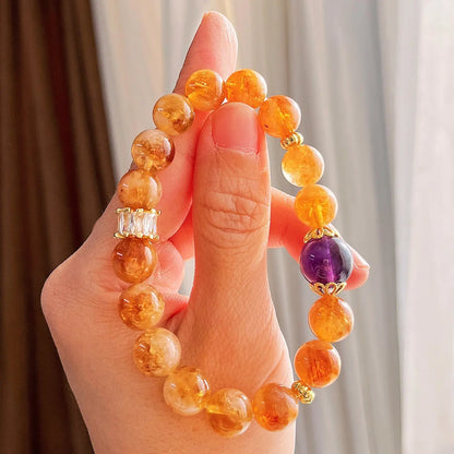 10mm Natural Citrine & Amethyst Bracelet | Autumn Winter Maillard Style