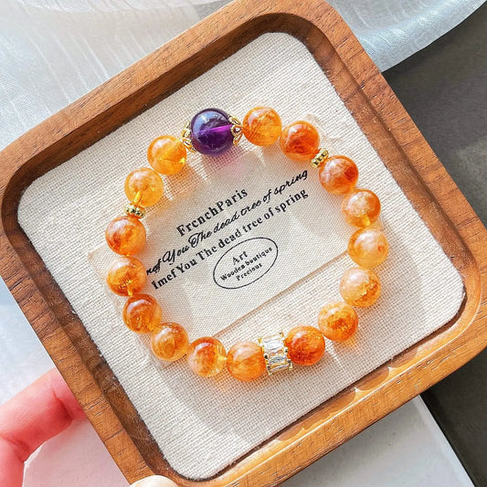 10mm Natural Citrine & Amethyst Bracelet | Autumn Winter Maillard Style
