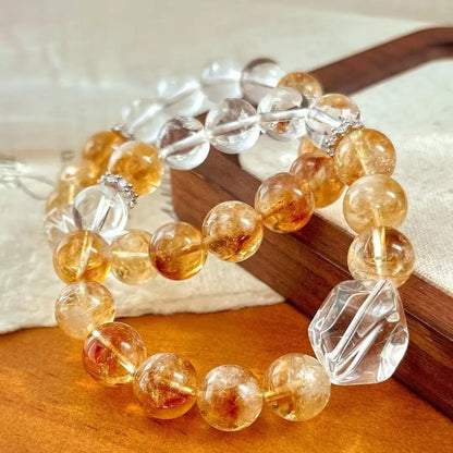 Retro Maillard Natural Citrine & White Crystal Bracelet