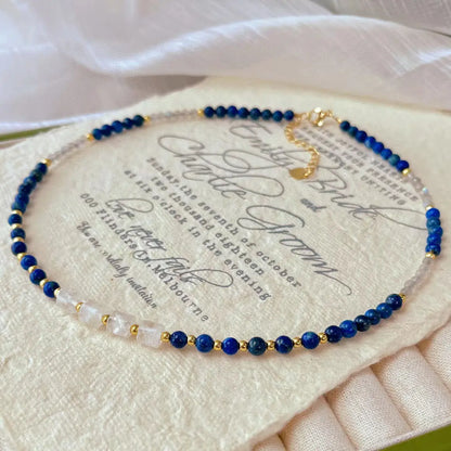 Vintage Lapis Lazuli & Grey Moonstone Clavicle Necklace | Elegant Jewelry