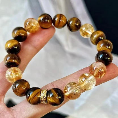 10mm Natural Citrine Bracelet | Tiger's Eye Stone Beaded Bracelet