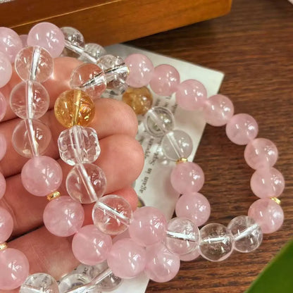Natural Madagascar Rose Quartz & White Crystal Bracelet