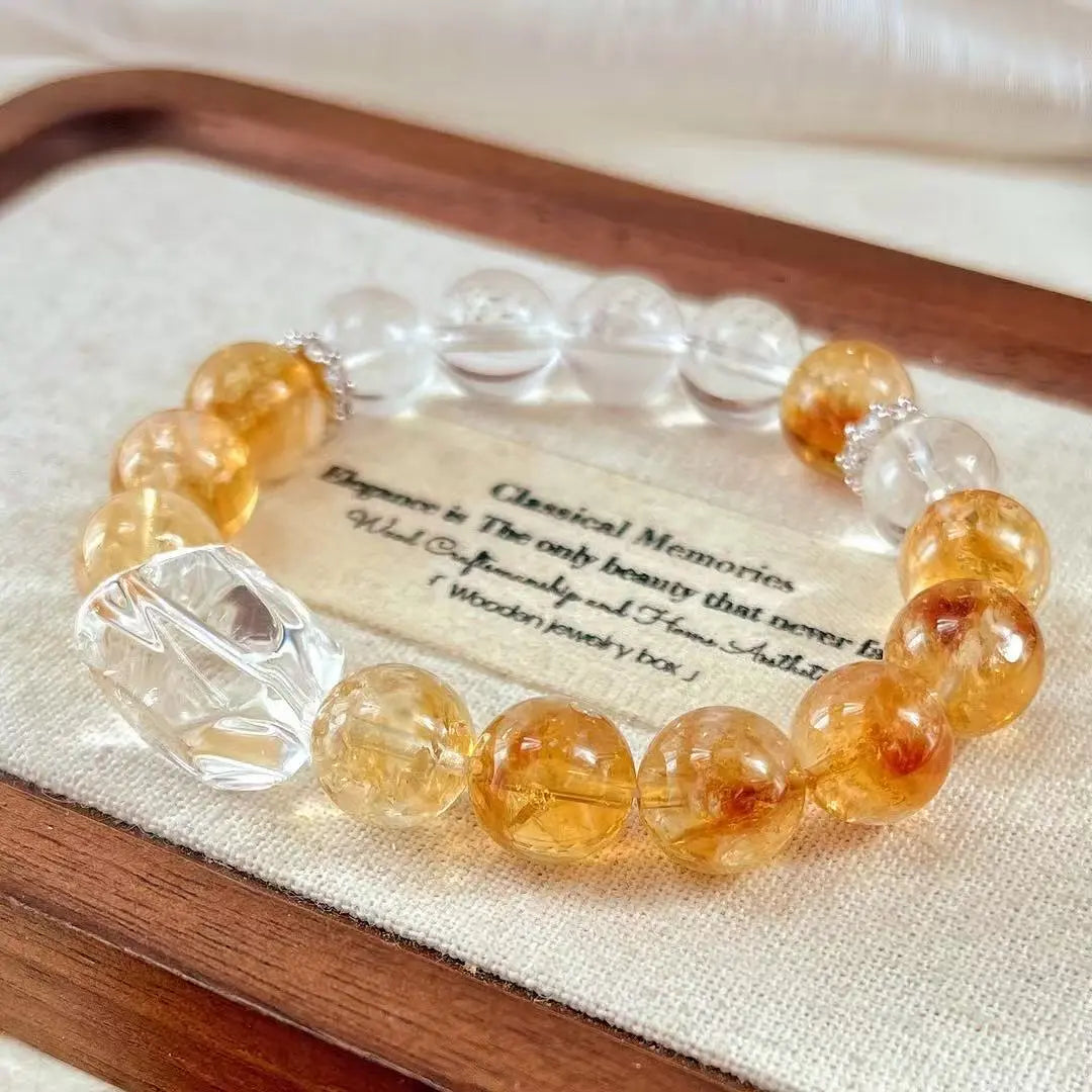 Retro Maillard Natural Citrine & White Crystal Bracelet