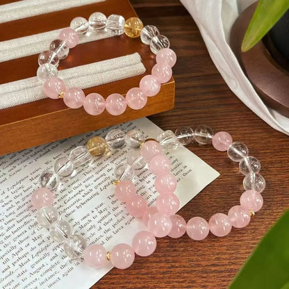 Natural Madagascar Rose Quartz & White Crystal Bracelet