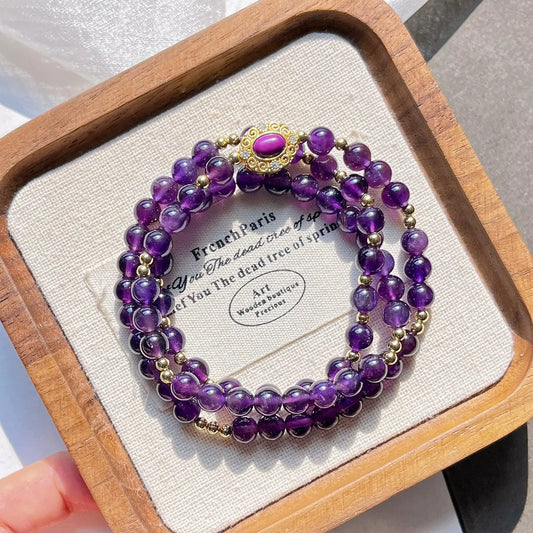 6mm Natural Royal Amethyst Multi-Circle Bracelet | Ins Style Winter Jewelry