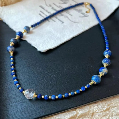 Vintage Lapis Lazuli & White Crystal Necklace | Elegant Choker