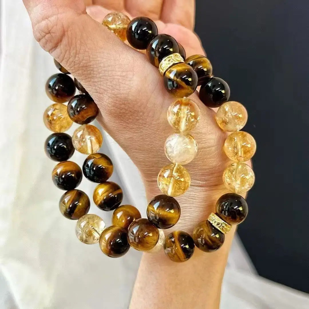 10mm Natural Citrine Bracelet | Tiger's Eye Stone Beaded Bracelet