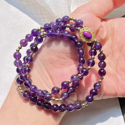 6mm Natural Royal Amethyst Multi-Circle Bracelet | Ins Style Winter Jewelry