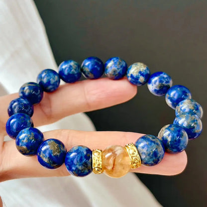 Vintage Lapis Lazuli & Citrine Bracelet | Natural Gemstone Silver Jewelry