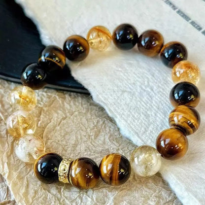 10mm Natural Citrine Bracelet | Tiger's Eye Stone Beaded Bracelet