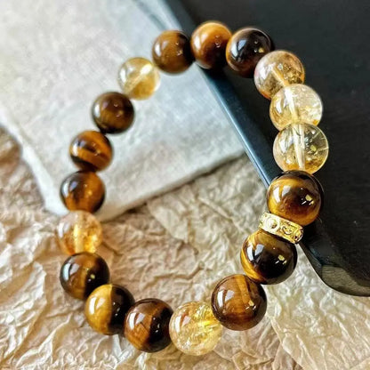 10mm Natural Citrine Bracelet | Tiger's Eye Stone Beaded Bracelet