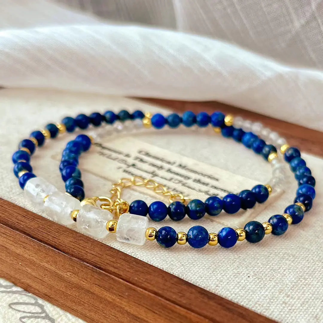 Vintage Lapis Lazuli & Grey Moonstone Clavicle Necklace | Elegant Jewelry