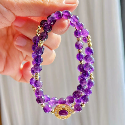 6mm Natural Royal Amethyst Multi-Circle Bracelet | Ins Style Winter Jewelry