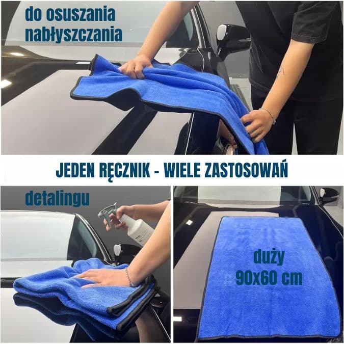 🚗Bezsmugowy ręcznik z mikrofibry 90×60 cm, 500 g/m² – do osuszania auta