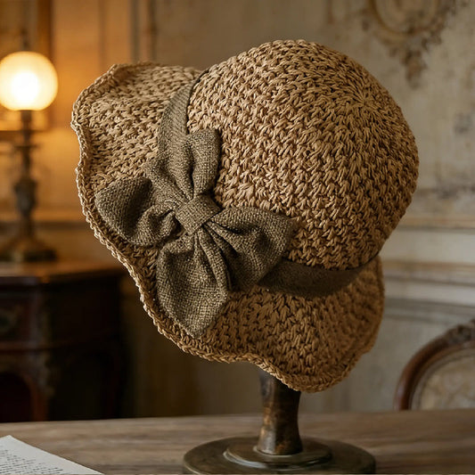 🏖️👒Elegancki słomkowy kapelusz z plecionym brzegiem i kokardką