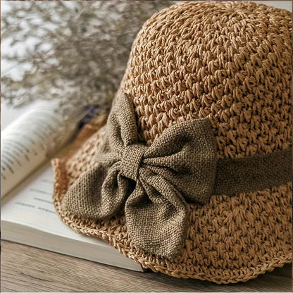 🏖️👒Elegancki słomkowy kapelusz z plecionym brzegiem i kokardką